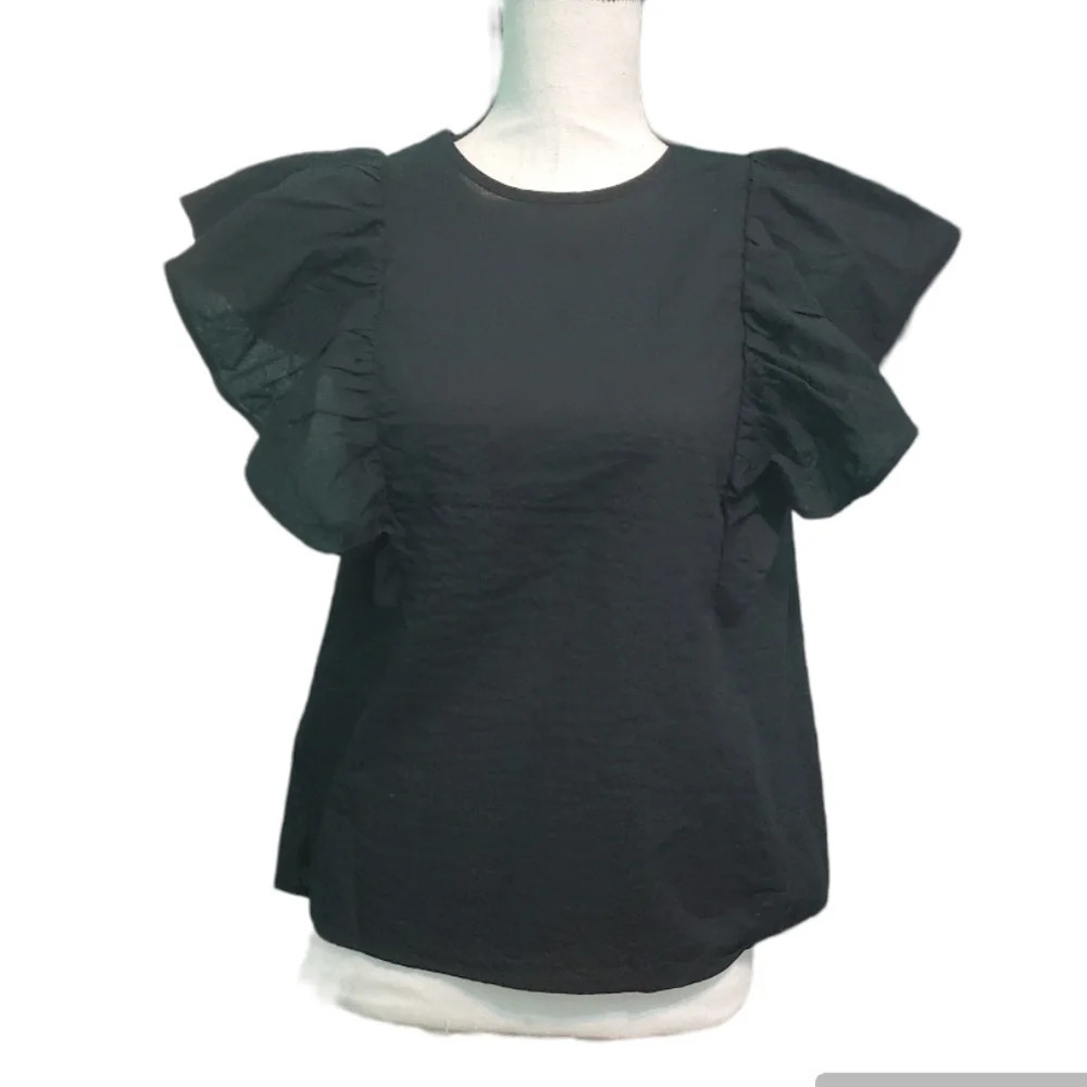 NWT A New Day Flutter Sleeve Black Blouse S